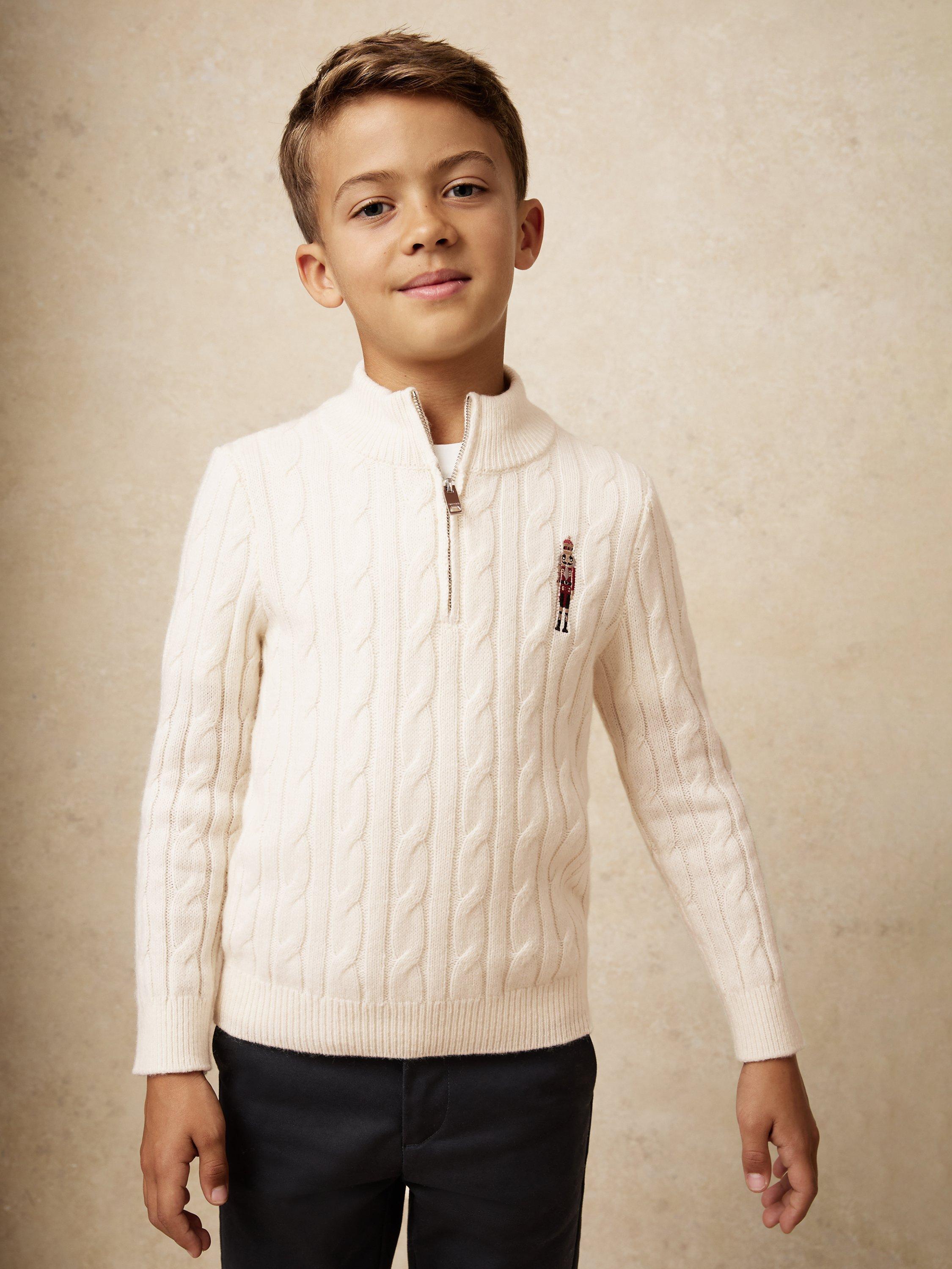 Product image 4 of 5, which shows Reiss Kids' Nollaig Wool Blend Half Zip Nutcracker Jumper, Off White, 4-5 years