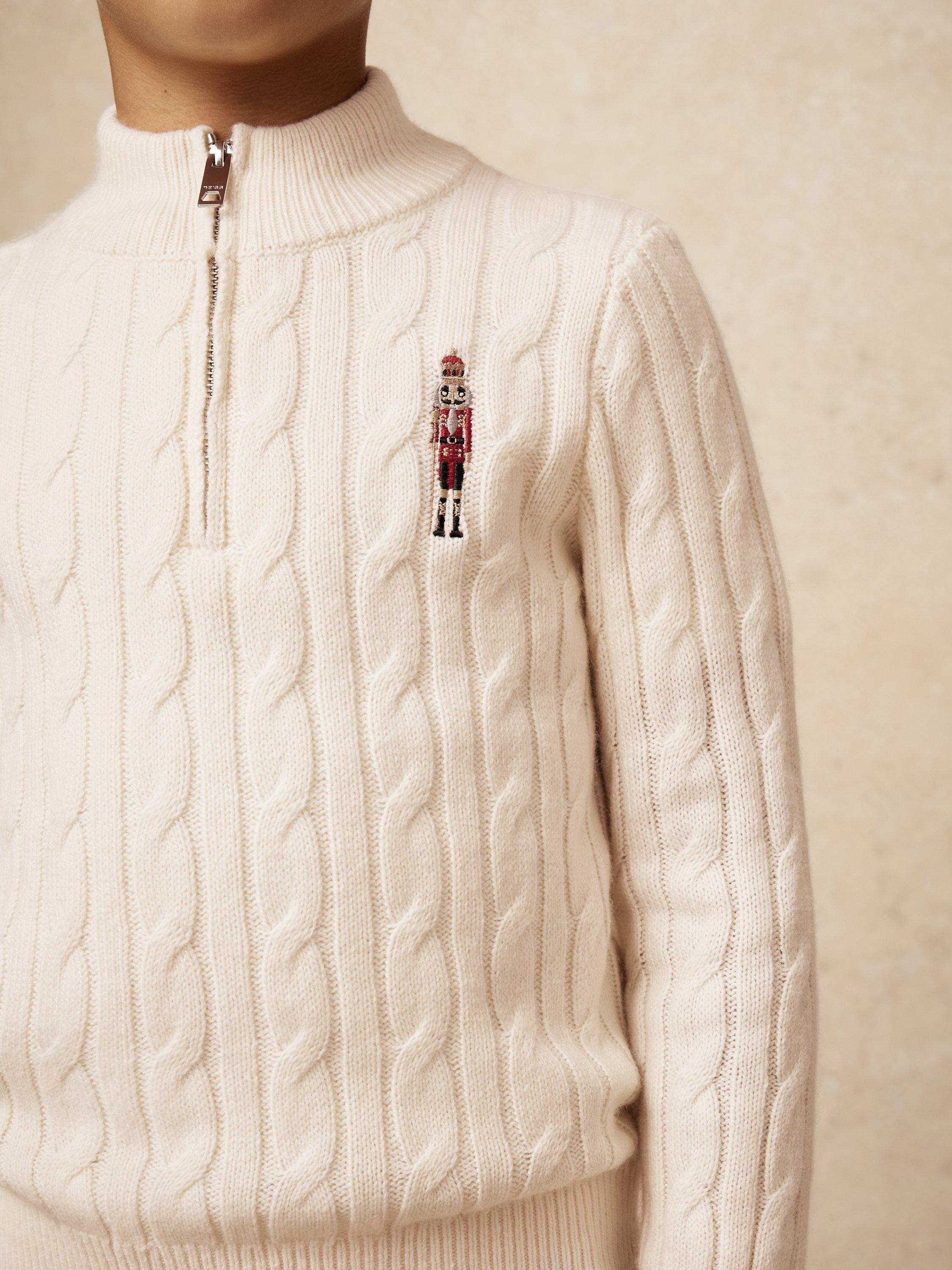 Product image 5 of 5, which shows Reiss Kids' Nollaig Wool Blend Half Zip Nutcracker Jumper, Off White, 4-5 years