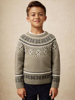 Reiss Kids' Sydney Cotton Blend Fair Isle Jumper, Sage Green, Sage Green