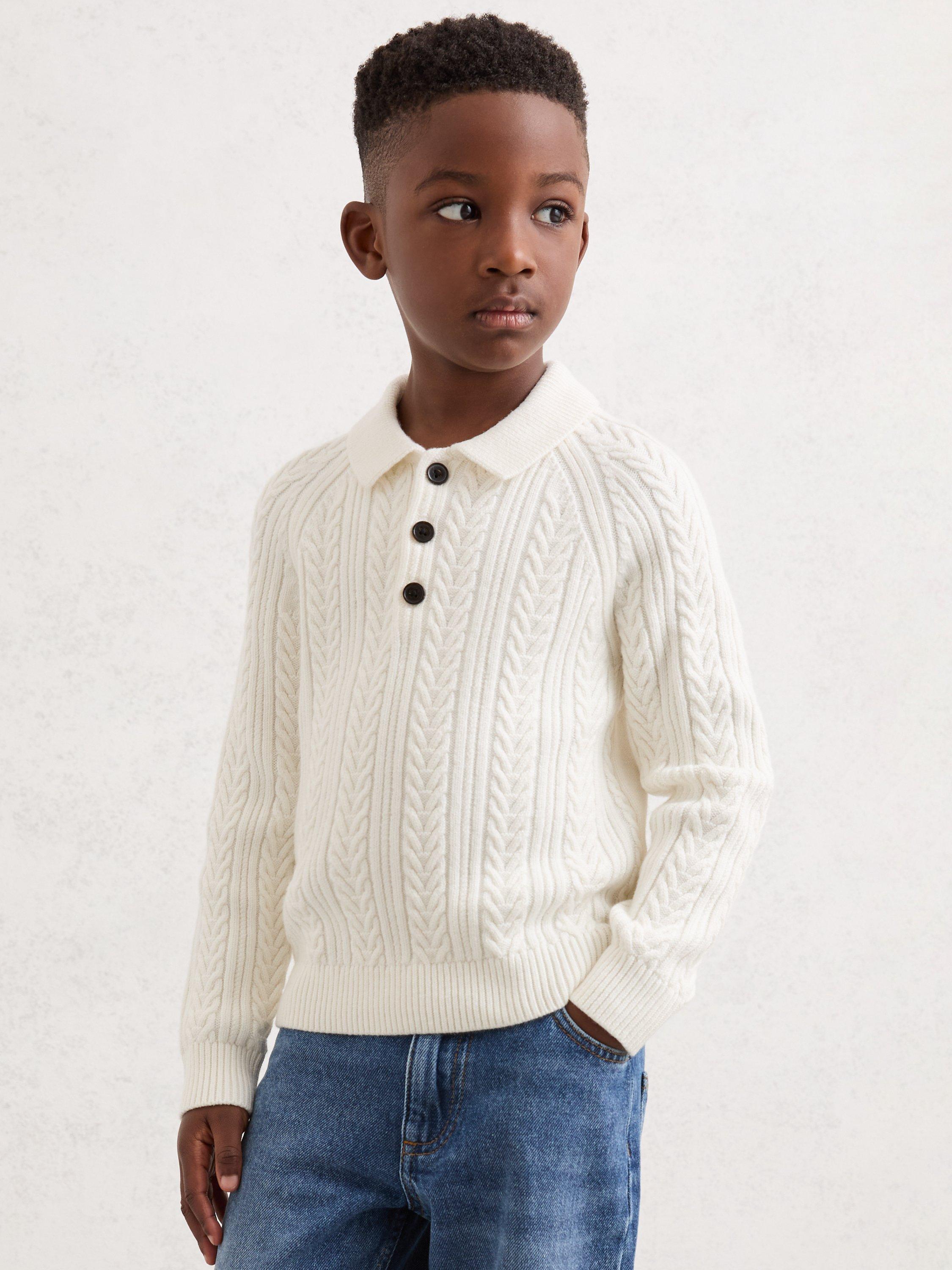 Reiss Kids' Evesham Cotton Blend Cable Knit Jumper, Off White