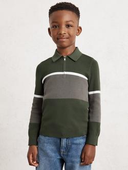 Reiss Kids' Jason Colour Block Long Sleeve Polo Shirt, Green/Grey, Green/Grey