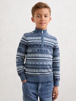 Reiss Kids' Barkley Wool Blend Fair Isle Jumper, Airforce Blue, Airforce Blue