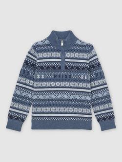 Reiss Kids' Barkley Wool Blend Fair Isle Jumper, Airforce Blue - view 2, Airforce Blue