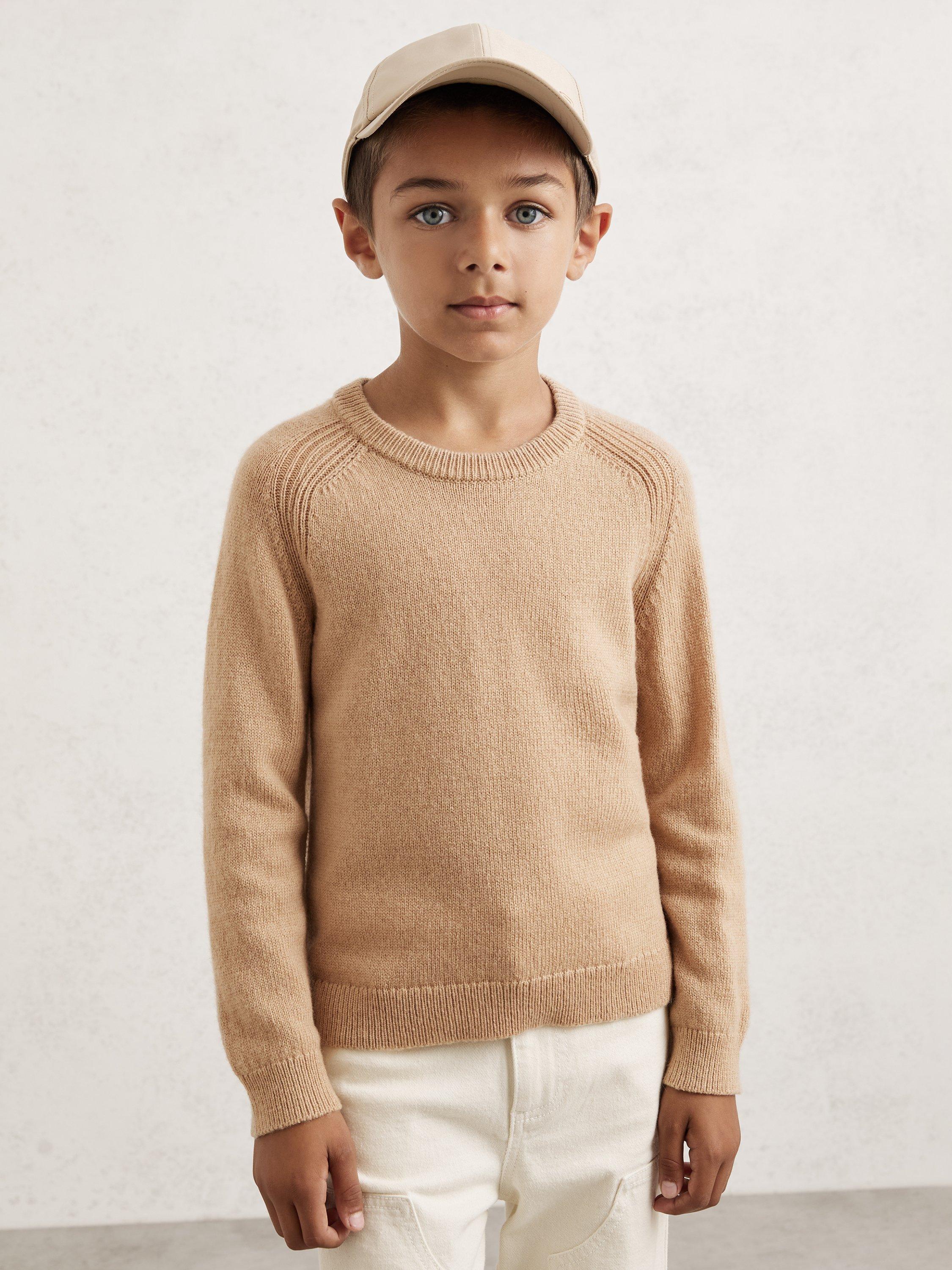 Product image 1 of 4, which shows Reiss Kids' Cloud Wool Blend Crew Neck Jumper, Stone, 3-4 years