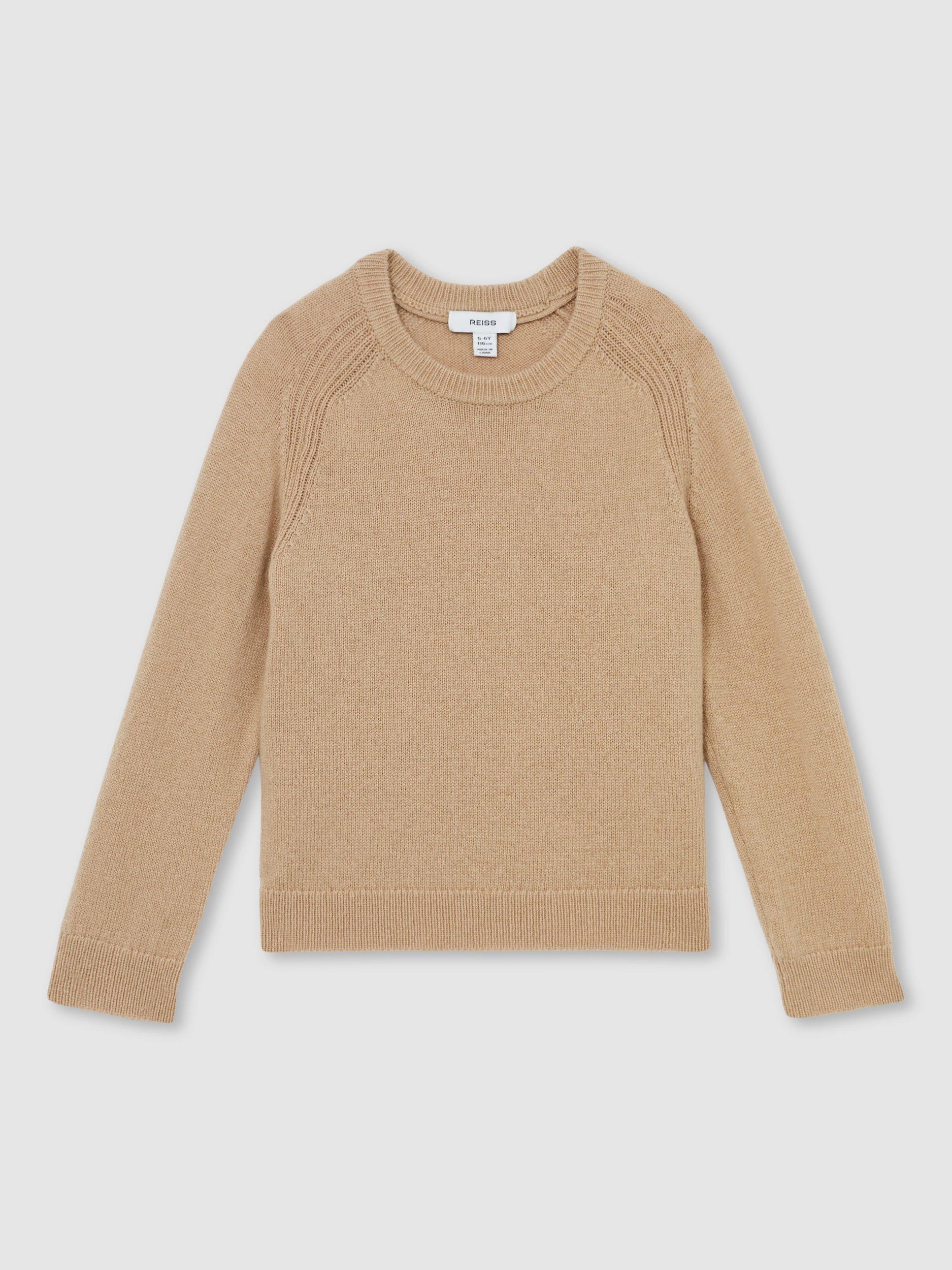 Product image 2 of 4, which shows Reiss Kids' Cloud Wool Blend Crew Neck Jumper, Stone, 3-4 years