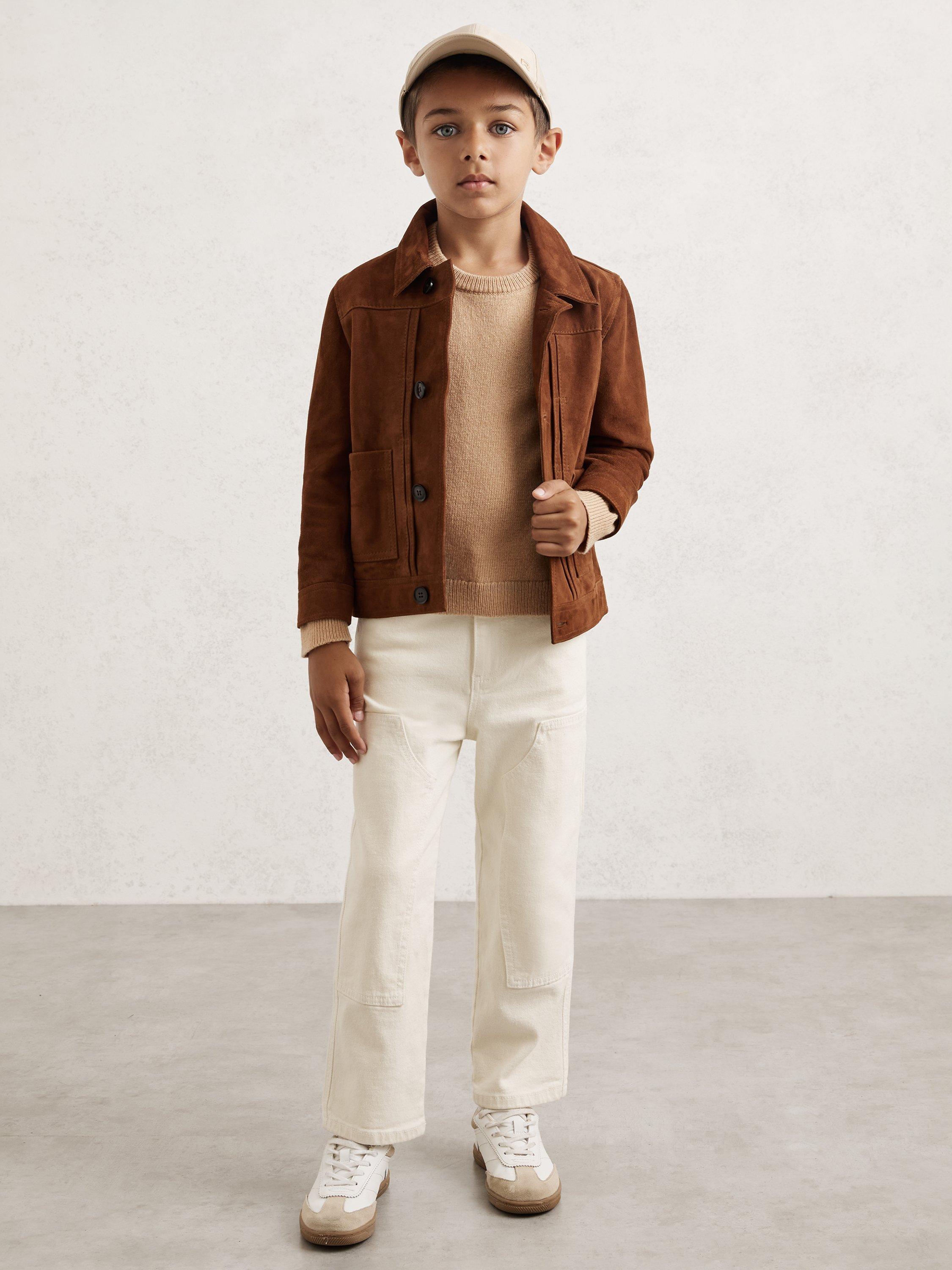 Product image 3 of 4, which shows Reiss Kids' Cloud Wool Blend Crew Neck Jumper, Stone, 3-4 years