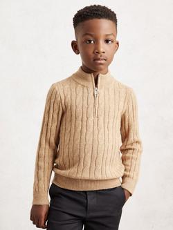 Reiss Kids' Clovelly Cable Knit Half Zip Jumper - view 2, Camel Melange