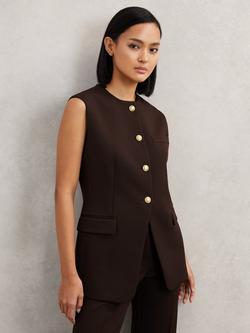 Reiss Priya Tailored Waistcoat, Chocolate Brown, Chocolate Brown