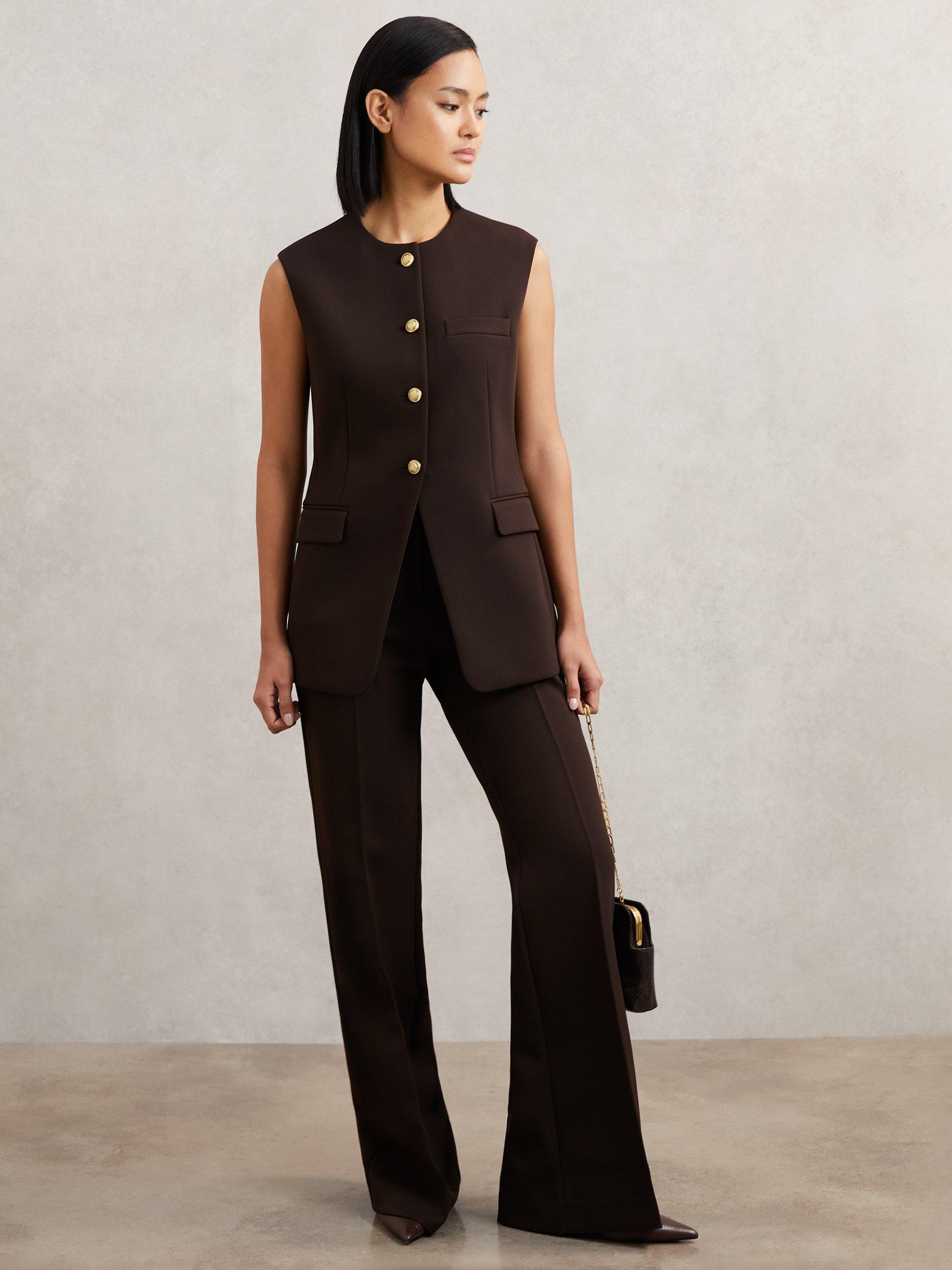 Product image 4 of 5, which shows Reiss Priya Tailored Waistcoat, Chocolate Brown, 6