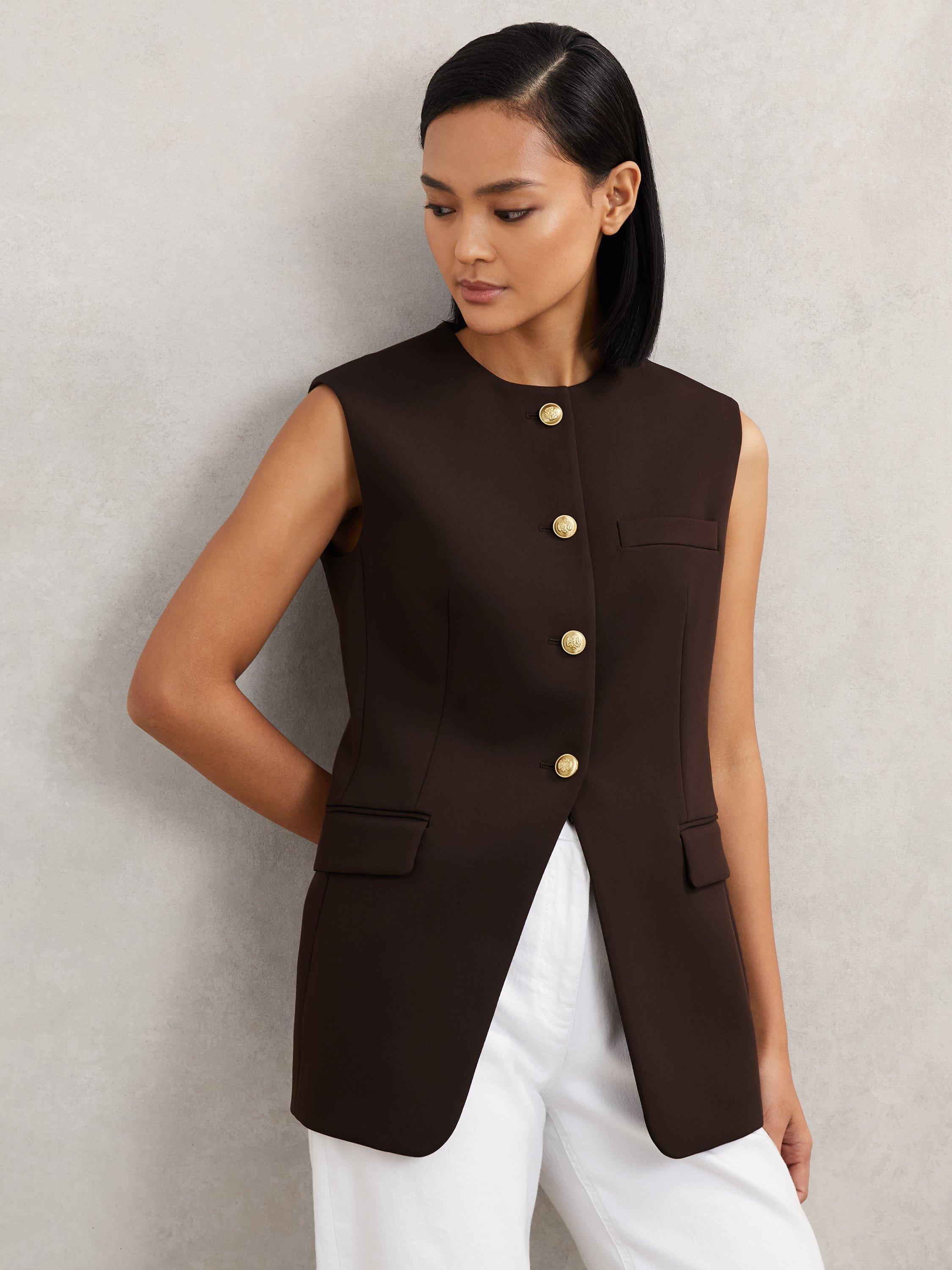 Product image 5 of 5, which shows Reiss Priya Tailored Waistcoat, Chocolate Brown, 6