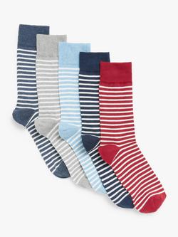 John Lewis Men's Cotton Rich Breton Stripe Socks, Pack of 5, Multi, Multi