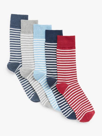John Lewis Men's Cotton Rich Breton Stripe Socks, Pack of 5, Multi, Multi