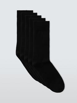 John Lewis Men's Cotton Rich Socks, Pack of 5, Black, Black