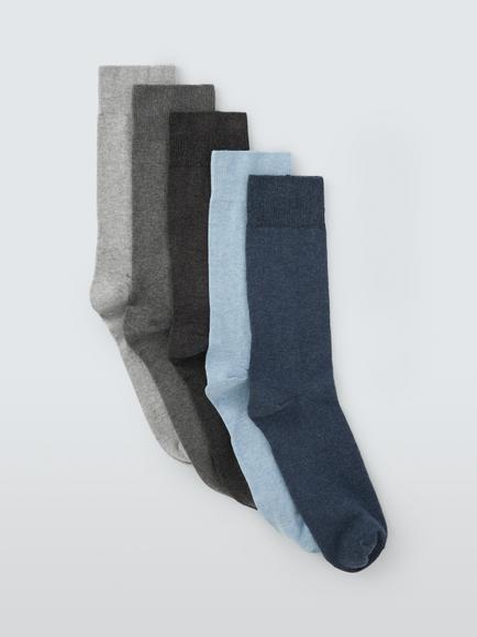 John Lewis Men's Cotton Rich Socks, Pack of 5, Blue/Grey, Blue/Grey