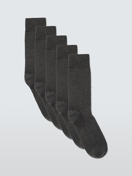 John Lewis Cotton Rich Plain Socks, Pack of 5, Charcoal