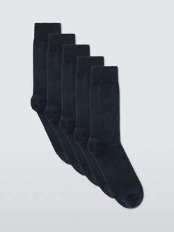 John Lewis Cotton Rich Plain Socks, Pack of 5, Navy