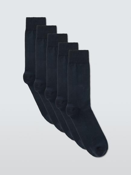 John Lewis Cotton Rich Plain Socks, Pack of 5, Navy