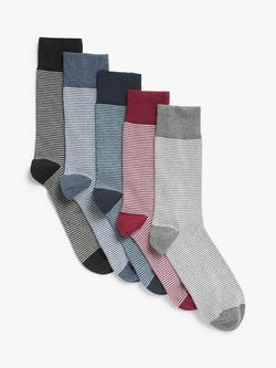 John Lewis Men's Cotton Rich Striped Socks, Pack of 5, Multi, Multi