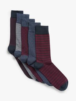 John Lewis Cotton Rich Assorted Pattern Socks, Pack of 5, Burgundy Multi, Burgundy Multi