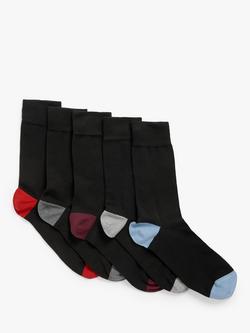 John Lewis Men's Cotton Rich Heel & Toe Socks, Pack of 5, Black, Black