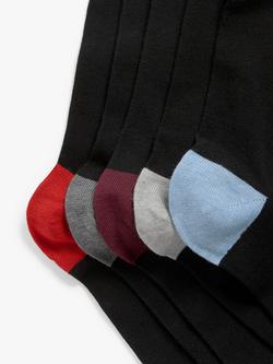 John Lewis Men's Cotton Rich Heel & Toe Socks, Pack of 5, Black - view 2, Black