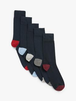 John Lewis Men's Cotton Rich Heel & Toe Socks, Pack of 5, Navy, Navy
