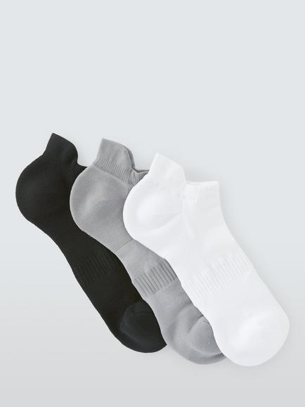 John Lewis Trainer Socks, Pack of 3, Black/White/Grey, Black/White/Grey