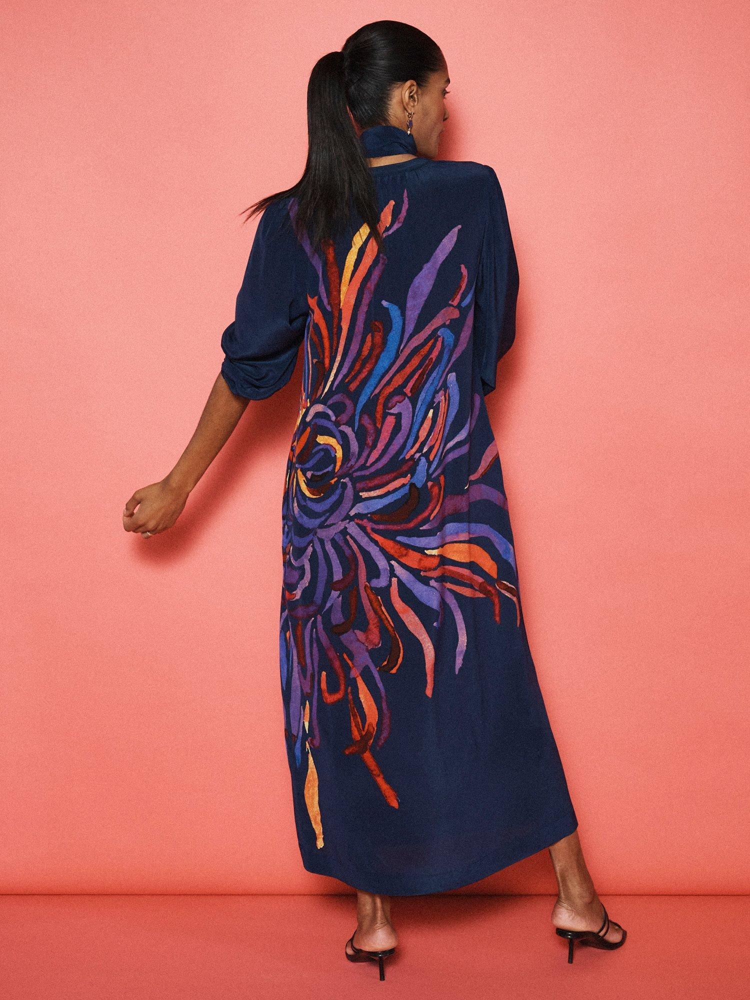Product image 6 of 9, which shows NRBY Ines Firework Pure Silk Dress, Navy/Multi, XS