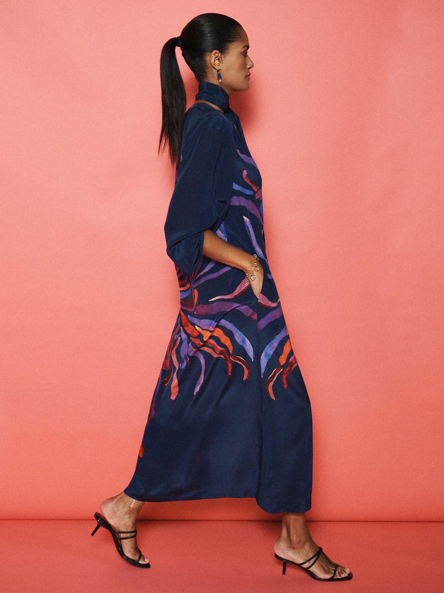 Product image 7 of 9, which shows NRBY Ines Firework Pure Silk Dress, Navy/Multi, XS