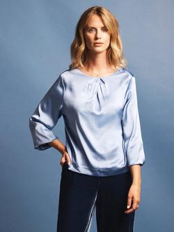 NRBY Patsy Pure Silk Satin Top, Chambray, Chambray