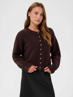 KAFFE Courson Round Neck Cardigan, Dark Coffee
