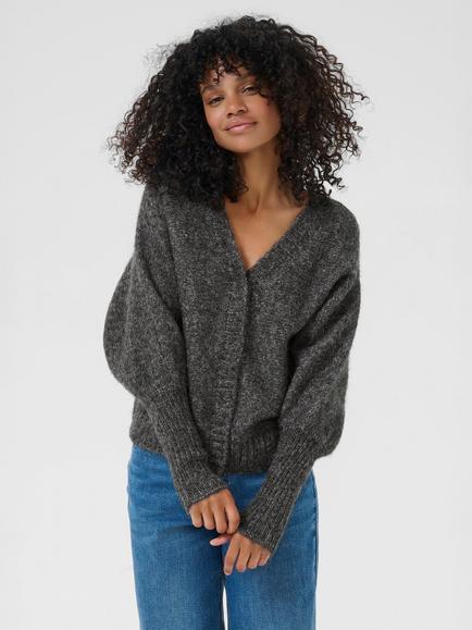 KAFFE Cuba V Neck Cardigan, Dark Grey Melange