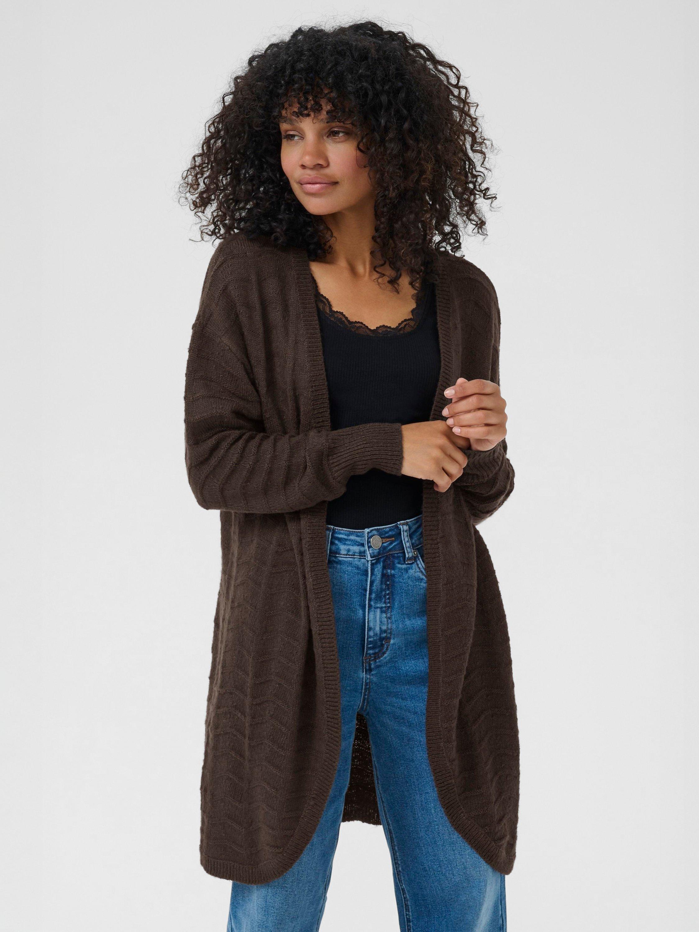 Product image 1 of 6, which shows KAFFE Emria Knit Cardigan, Black Coffee, XS