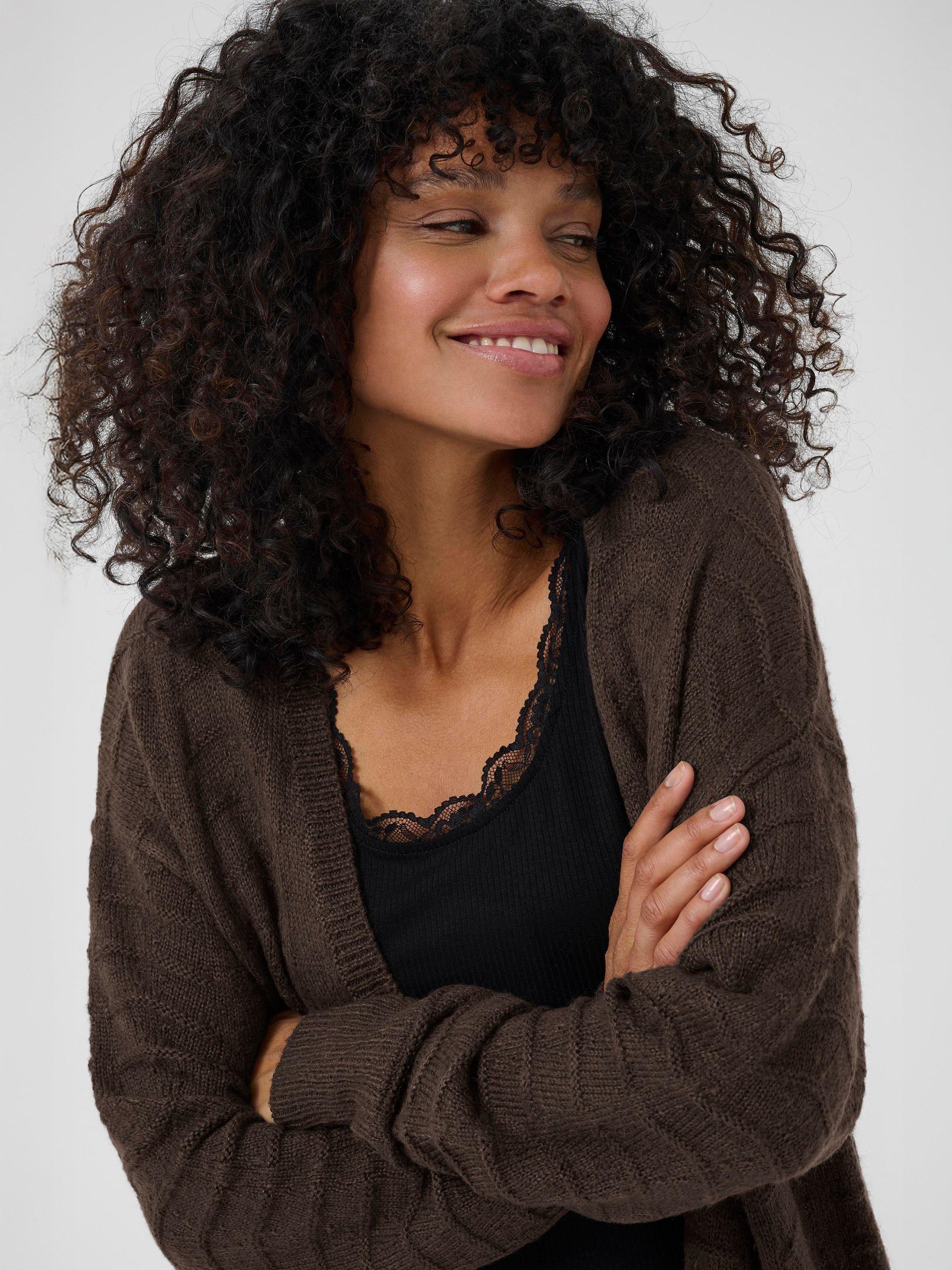 Product image 4 of 6, which shows KAFFE Emria Knit Cardigan, Black Coffee, XS