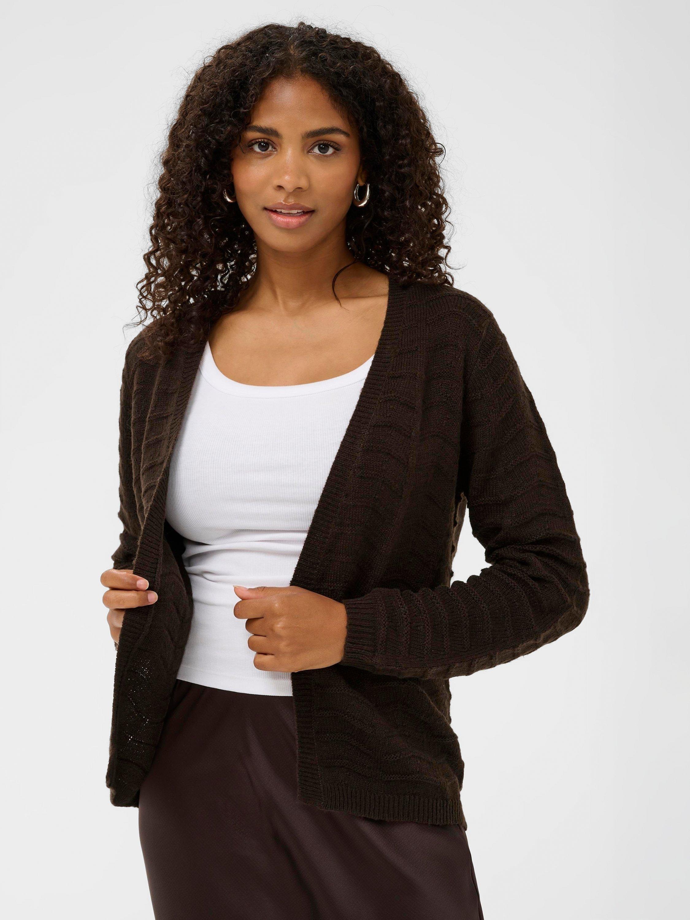 Product image 1 of 6, which shows KAFFE Emria Open Neck Cardigan, Black Coffee, XS