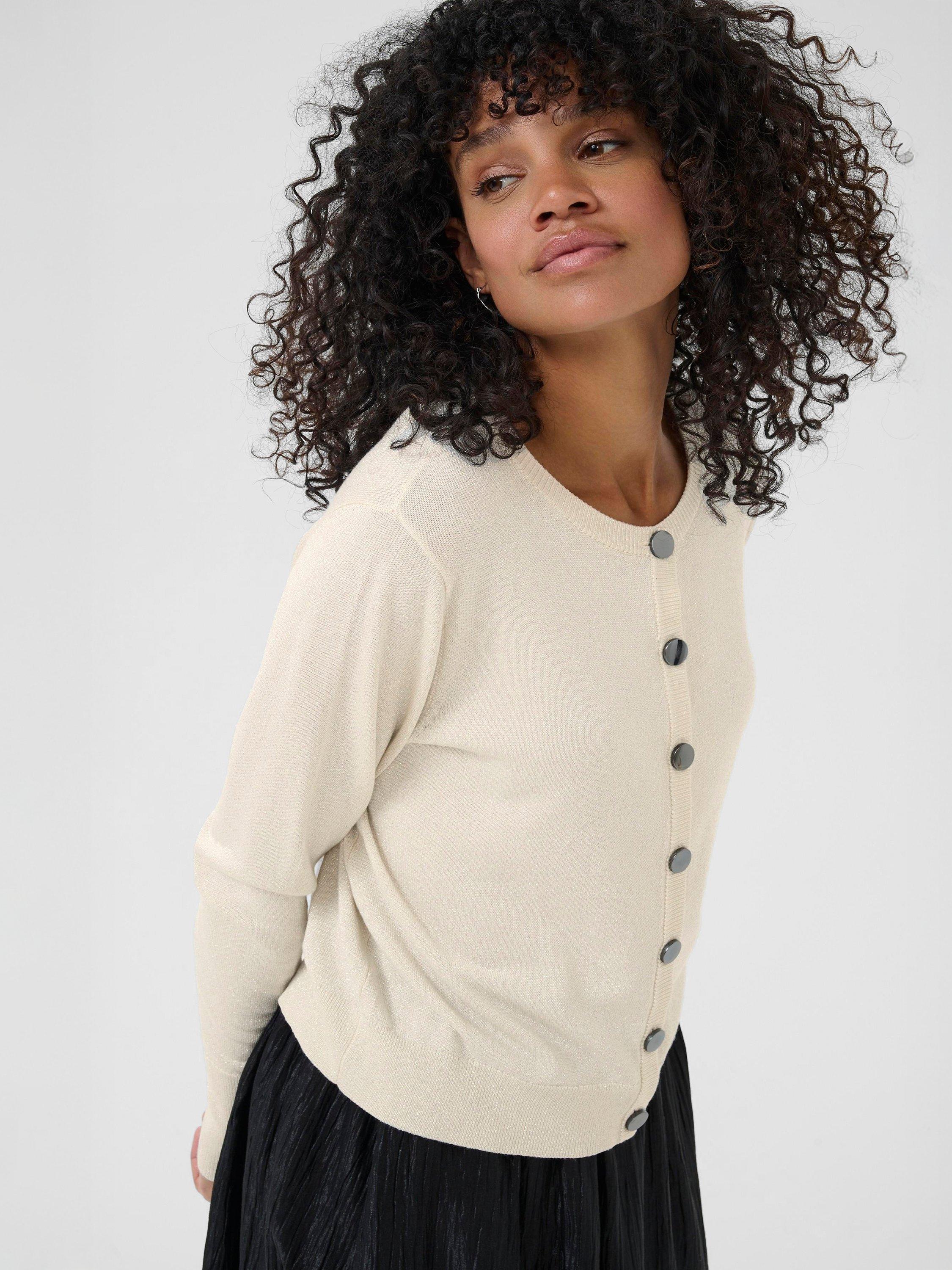 Product image 4 of 6, which shows KAFFE Regina Round Neck Cardigan, Sand Dollar, XS