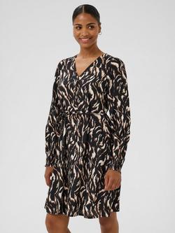 KAFFE Mille Animal Print V Neck Midi Dress, Black/Brown