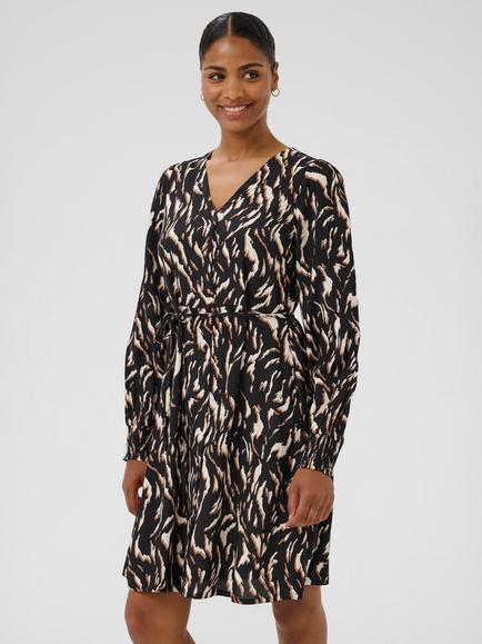 KAFFE Mille Animal Print V Neck Midi Dress, Black/Brown