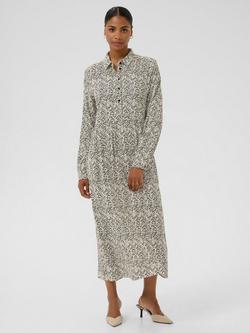 KAFFE Miriam Abstract Long Sleeve Midi Dress, Black Oyster/Turtle