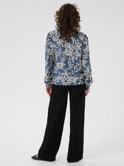 KAFFE Dahlia Floral Long Sleeve V Neck Blouse - view 2, Bering Sea/White Pai