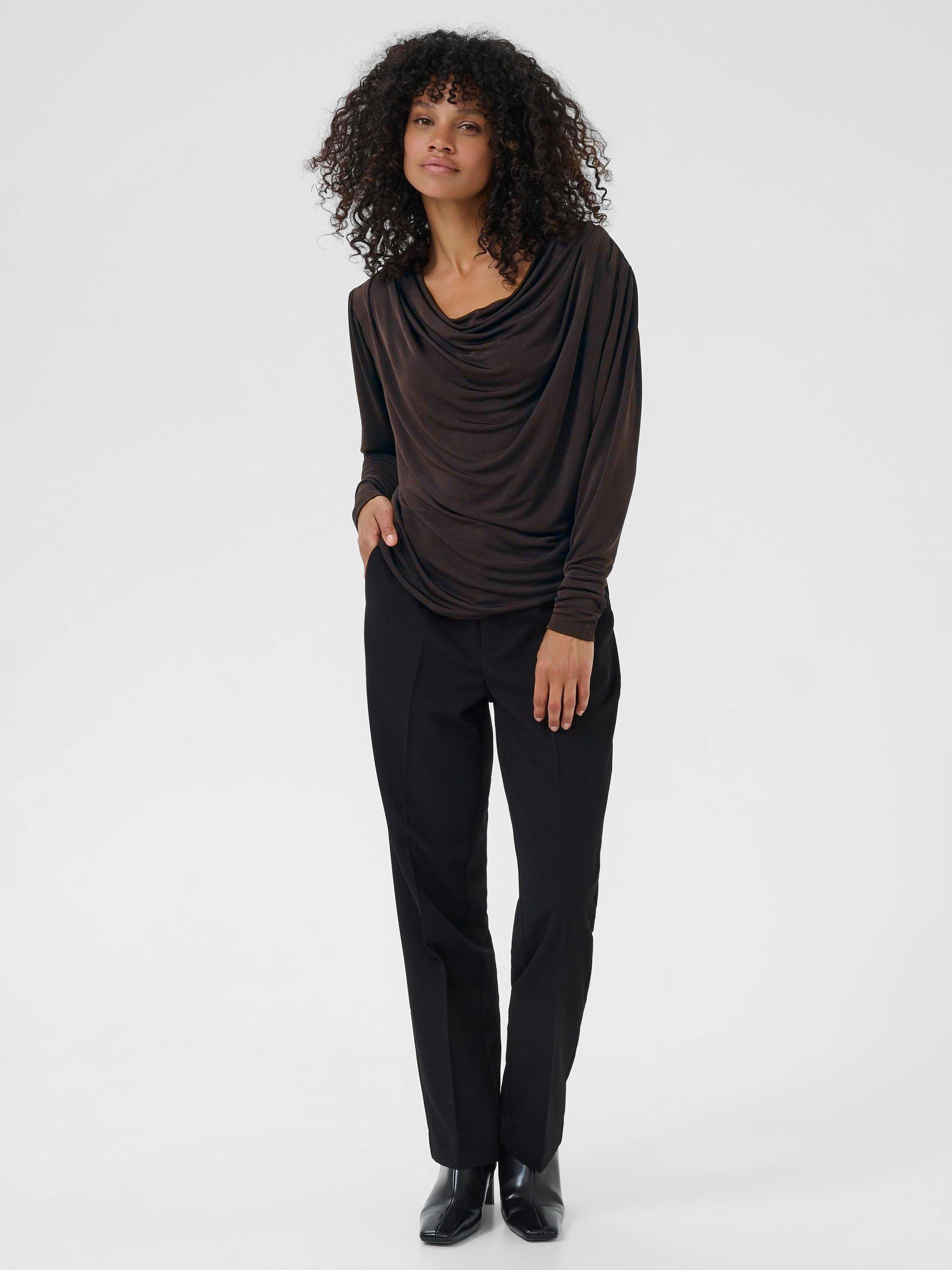 Product image 3 of 6, which shows KAFFE KAgina Cowl Neck Jersey Top, Dark Coffee, M