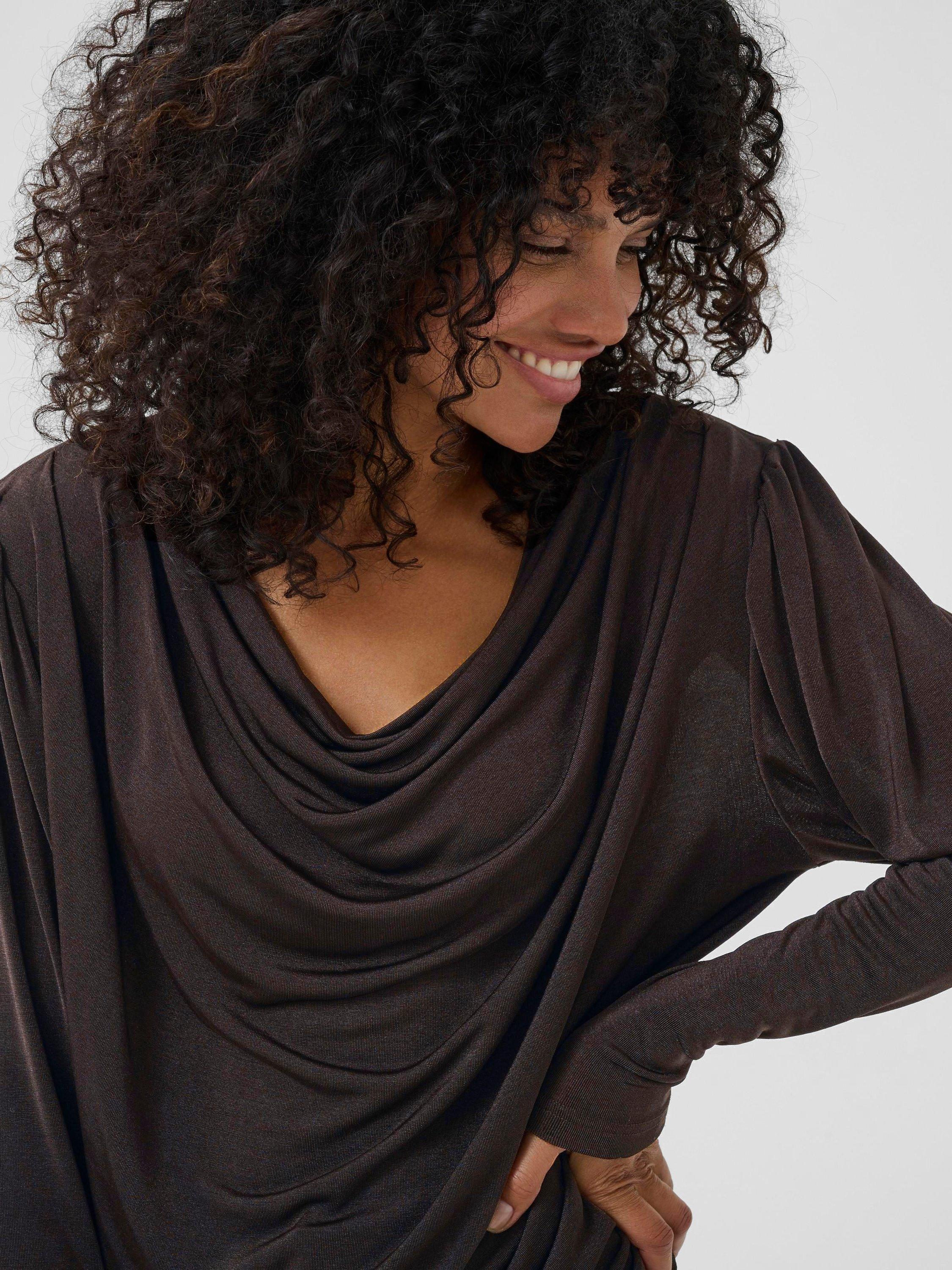 Product image 4 of 6, which shows KAFFE KAgina Cowl Neck Jersey Top, Dark Coffee, M
