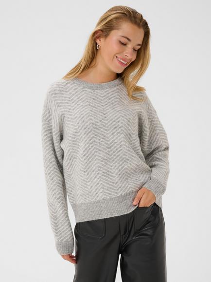 KAFFE Bitzy Chevron Stripe Jumper, Grey/Chalk, Grey/Chalk