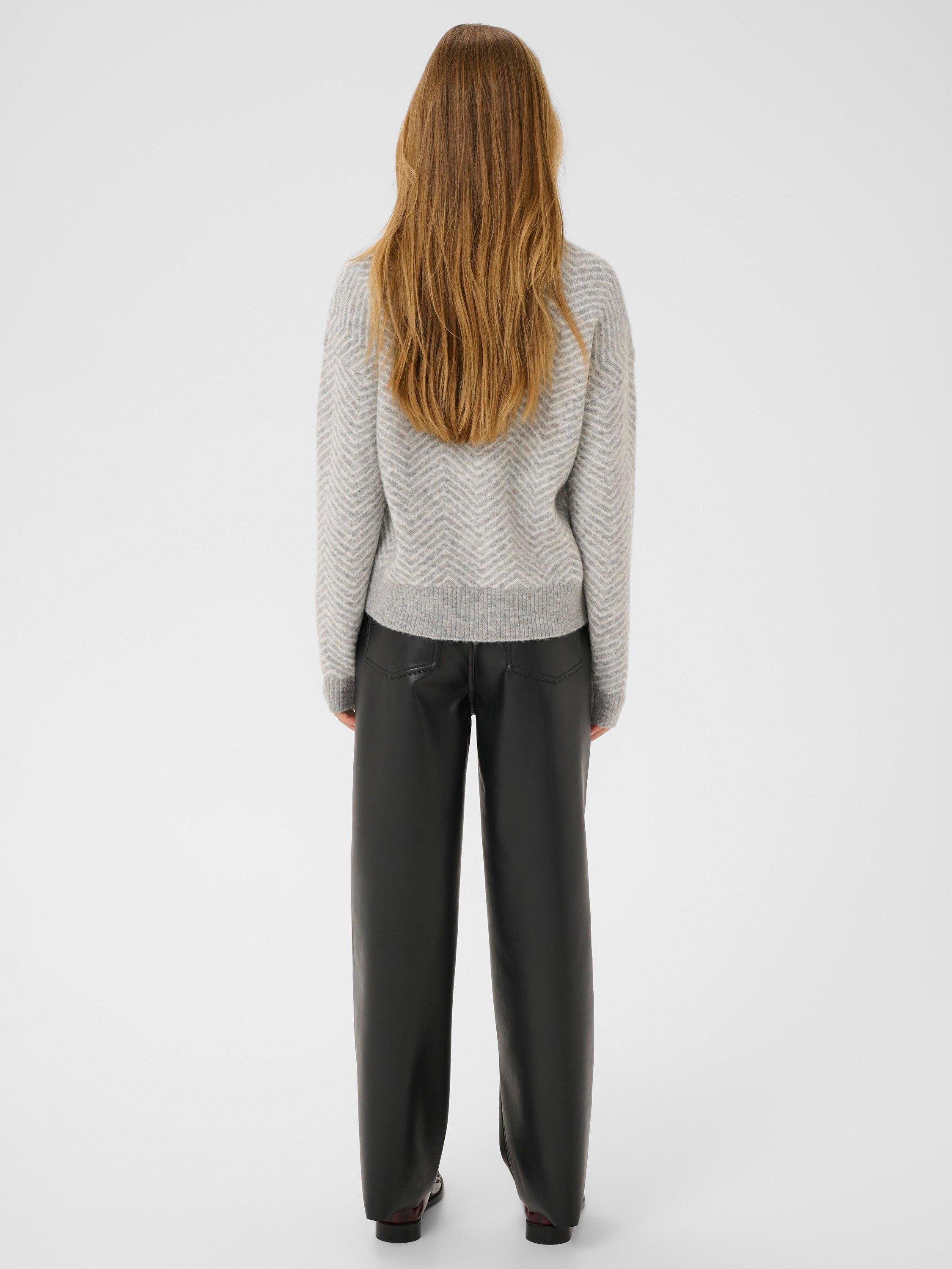 Product image 2 of 6, which shows KAFFE Bitzy Chevron Stripe Jumper, Grey/Chalk, XS