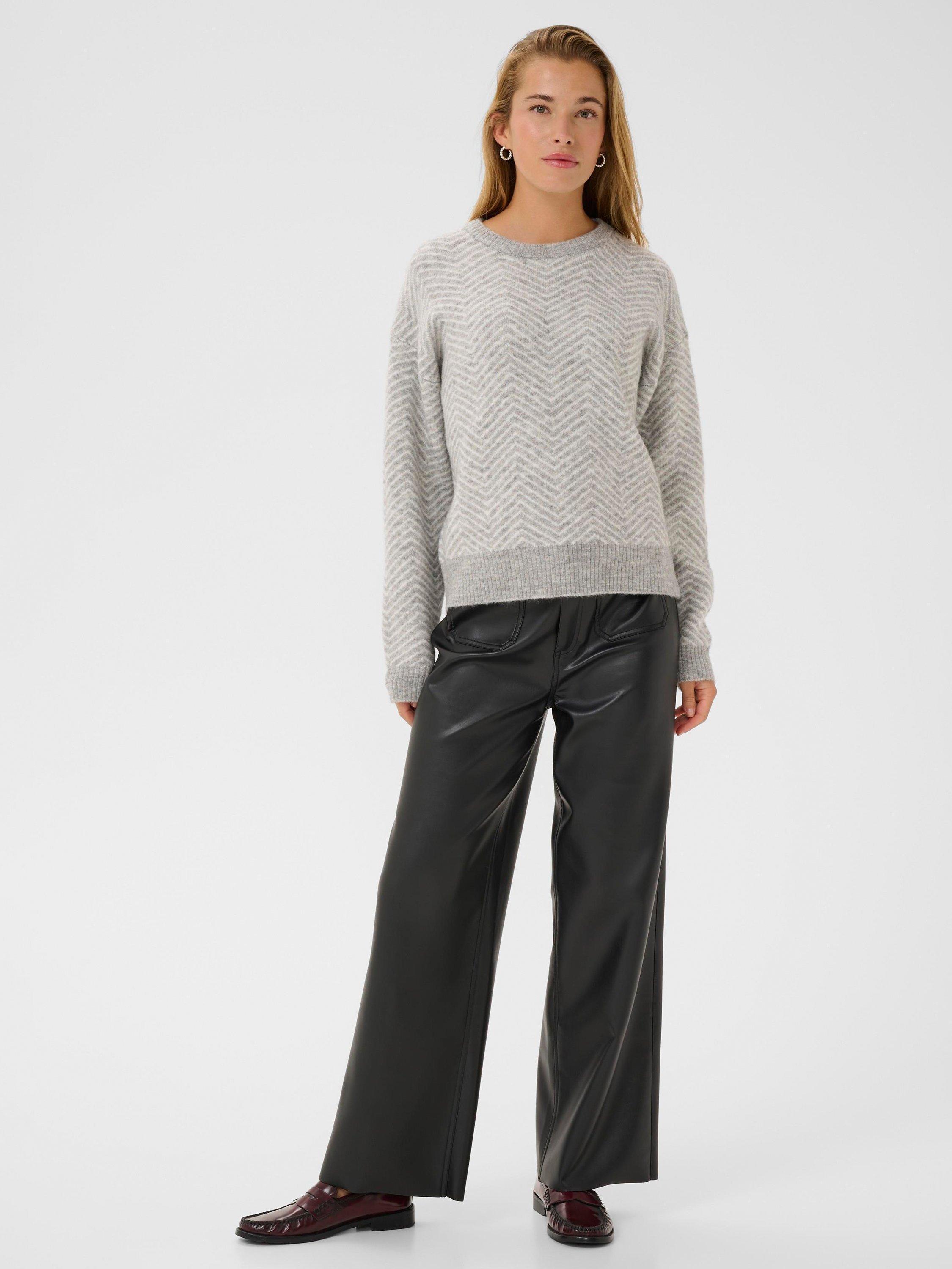 Product image 3 of 6, which shows KAFFE Bitzy Chevron Stripe Jumper, Grey/Chalk, XS