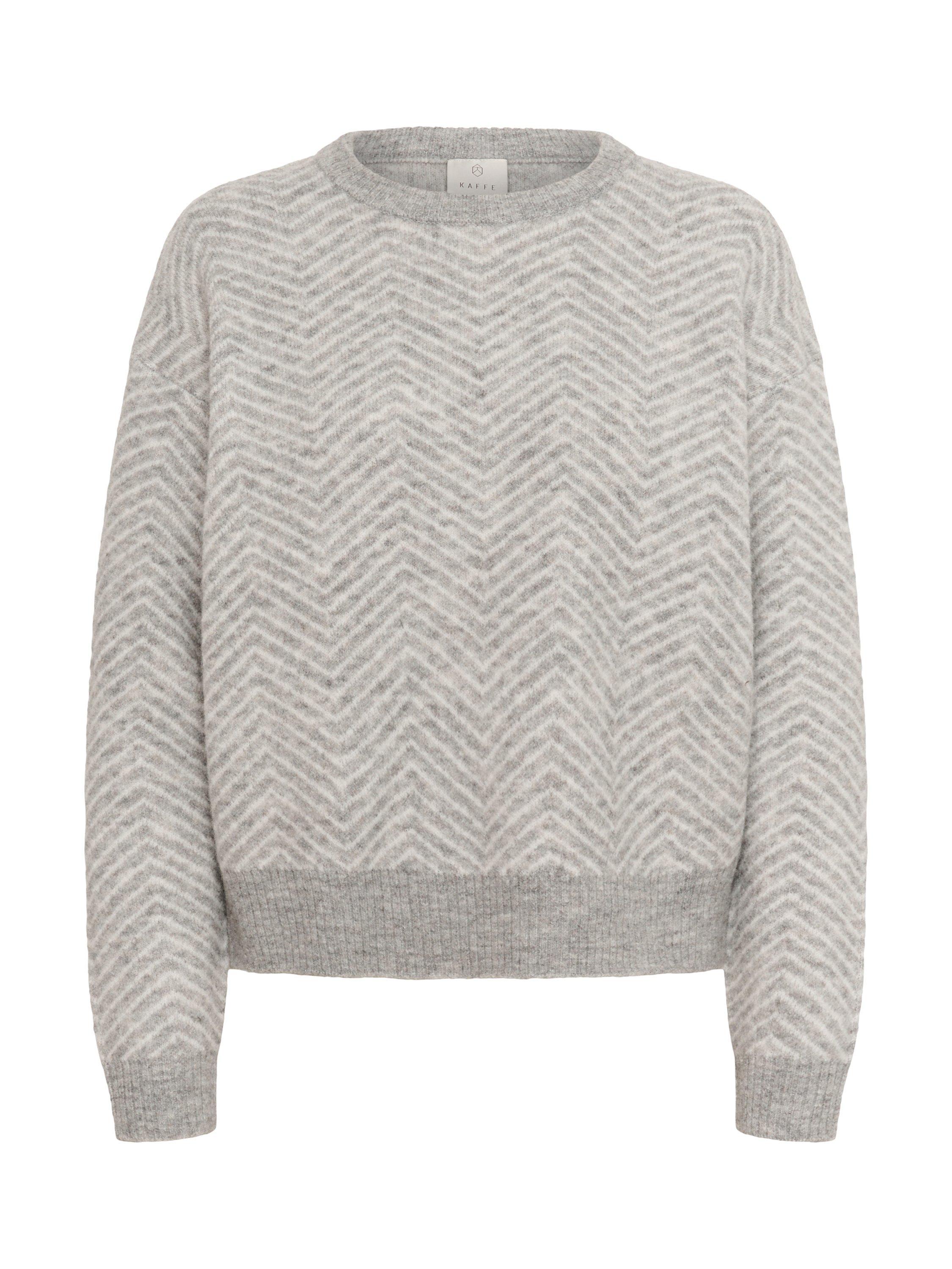 Product image 5 of 6, which shows KAFFE Bitzy Chevron Stripe Jumper, Grey/Chalk, XS