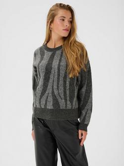 KAFFE Bitzy Animal Print Jumper, Grey/Dark Grey, Grey/Dark Grey