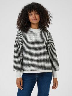 KAFFE Ellery Wool Blend Stripe Crew Neck Jumper, Light Grey/Black