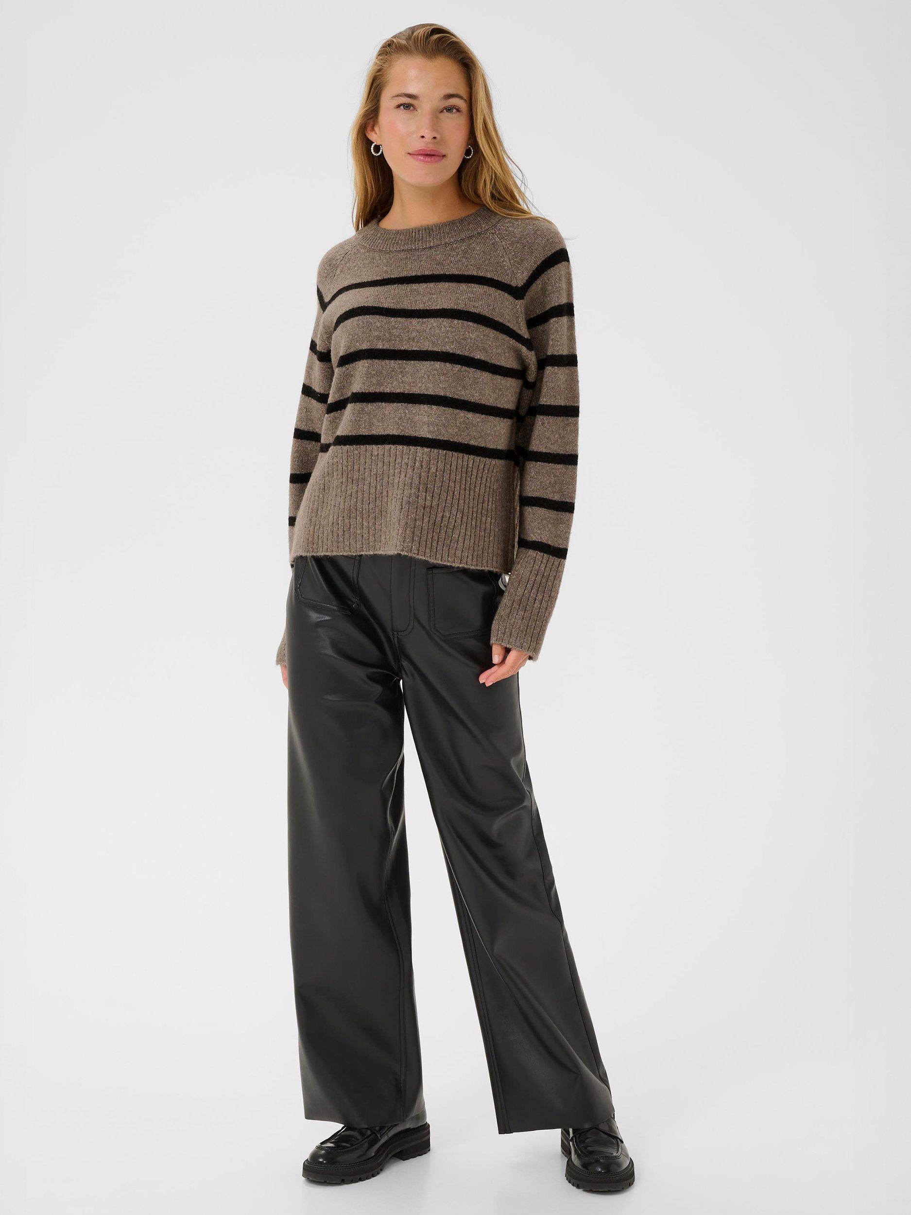 Product image 3 of 6, which shows KAFFE Erin Stripe Jumper, Morel Melange/Black, XS