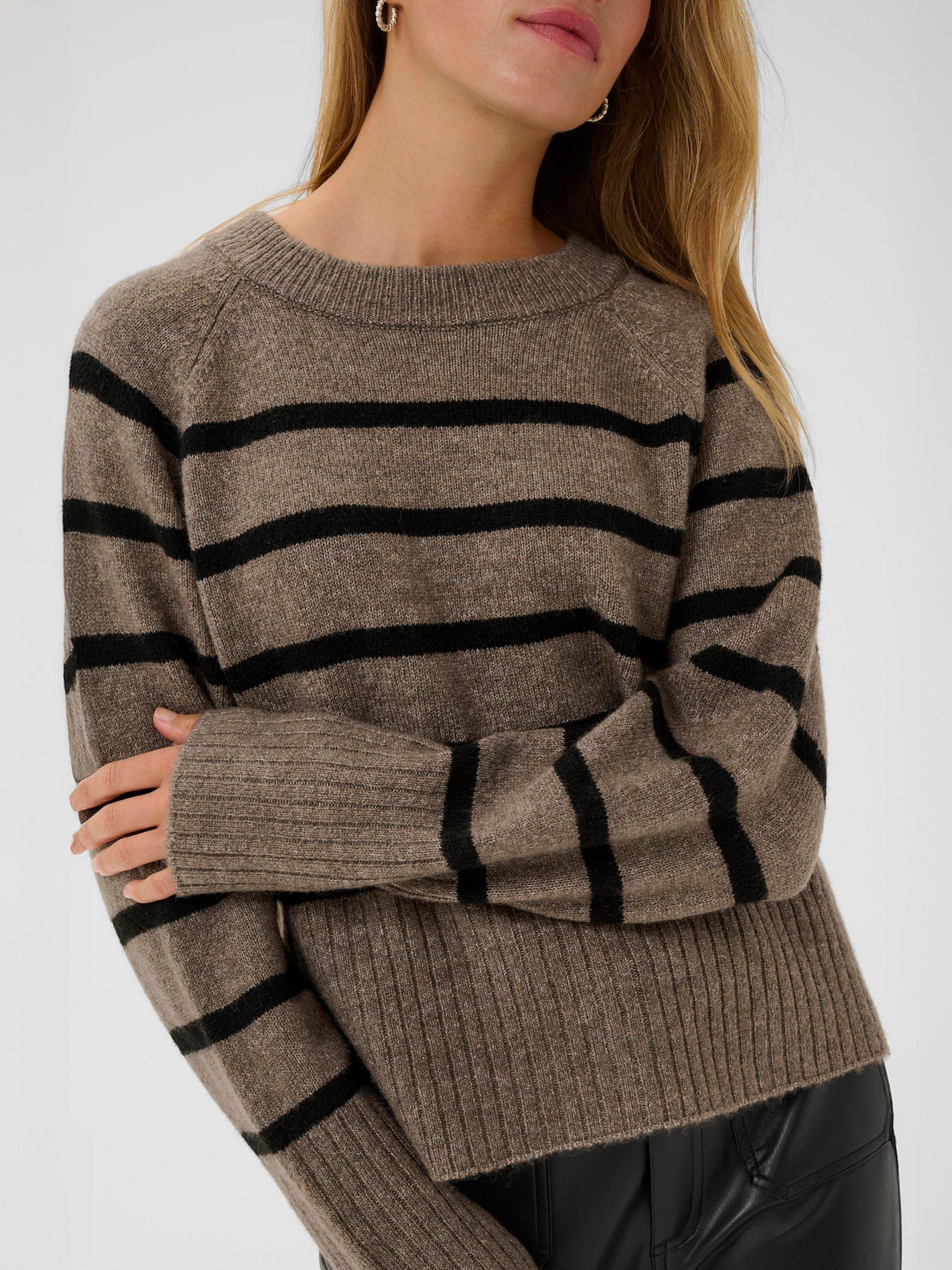 Product image 4 of 6, which shows KAFFE Erin Stripe Jumper, Morel Melange/Black, XS